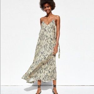 Zara Black and Cream Striped Maxi Dress
